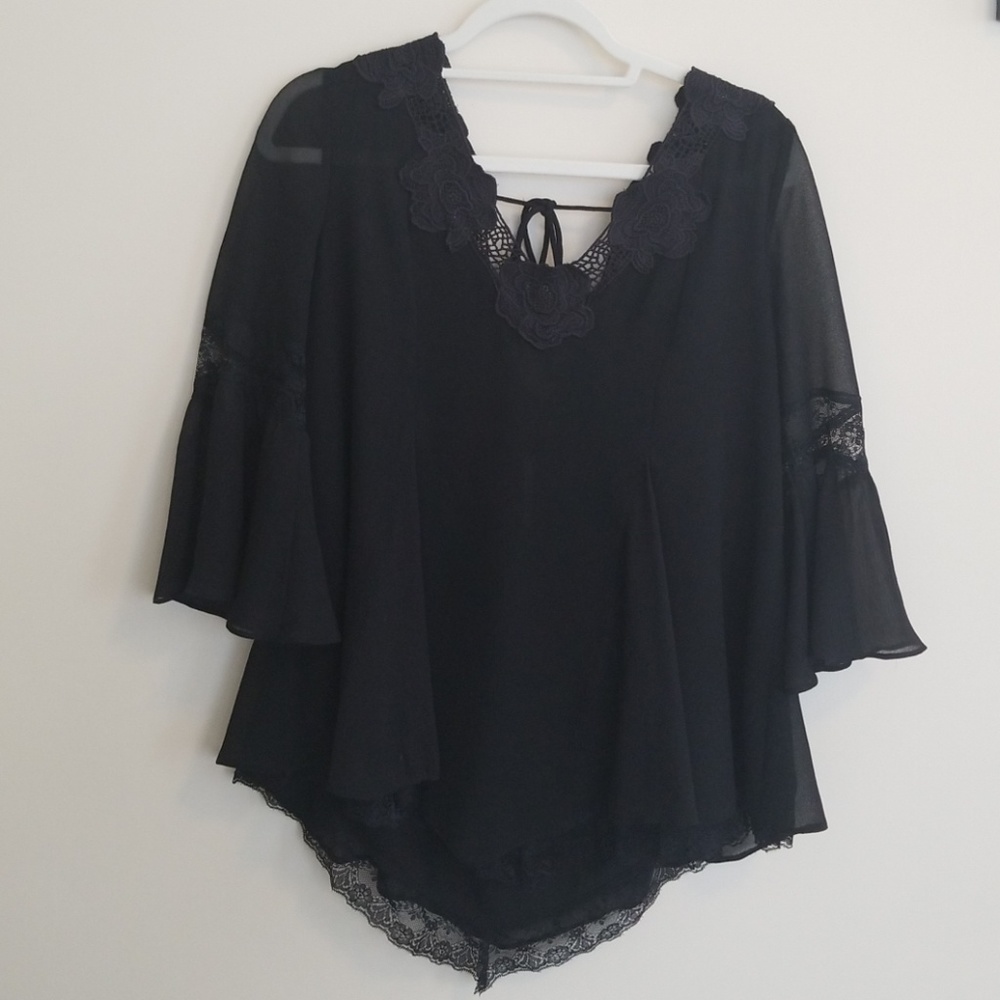 Floral Lacey Open Back Black Top